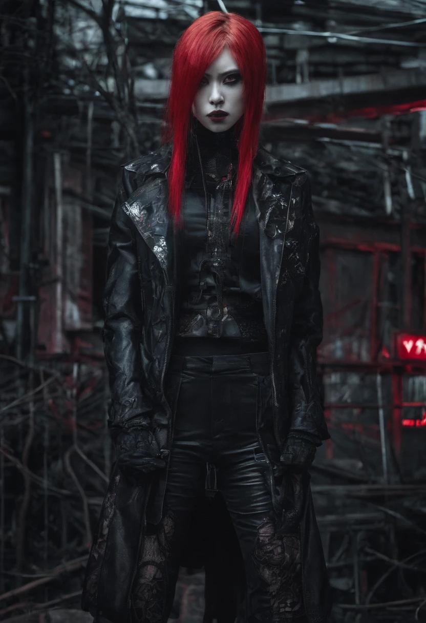 japanaese girl,pale skin,beatiful face,rose hair,red jacket Tokyo, with Cyberpunk style,Japanese streetwear,Tokyo Fashion,Wearing a Cyberpunk 2 jacket 0 7 7