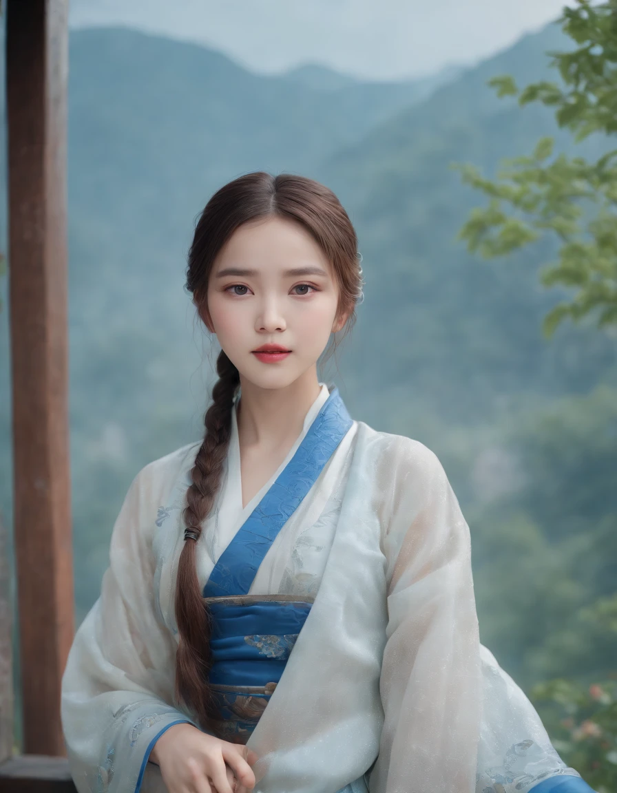 (8k, best quality, masterpiece:1.2), (realistic, photo-realistic:1.2)1girl,perfect face, perfect eyes,pureerosface_v1, blue hanfu, ming style,(full body:1.2),