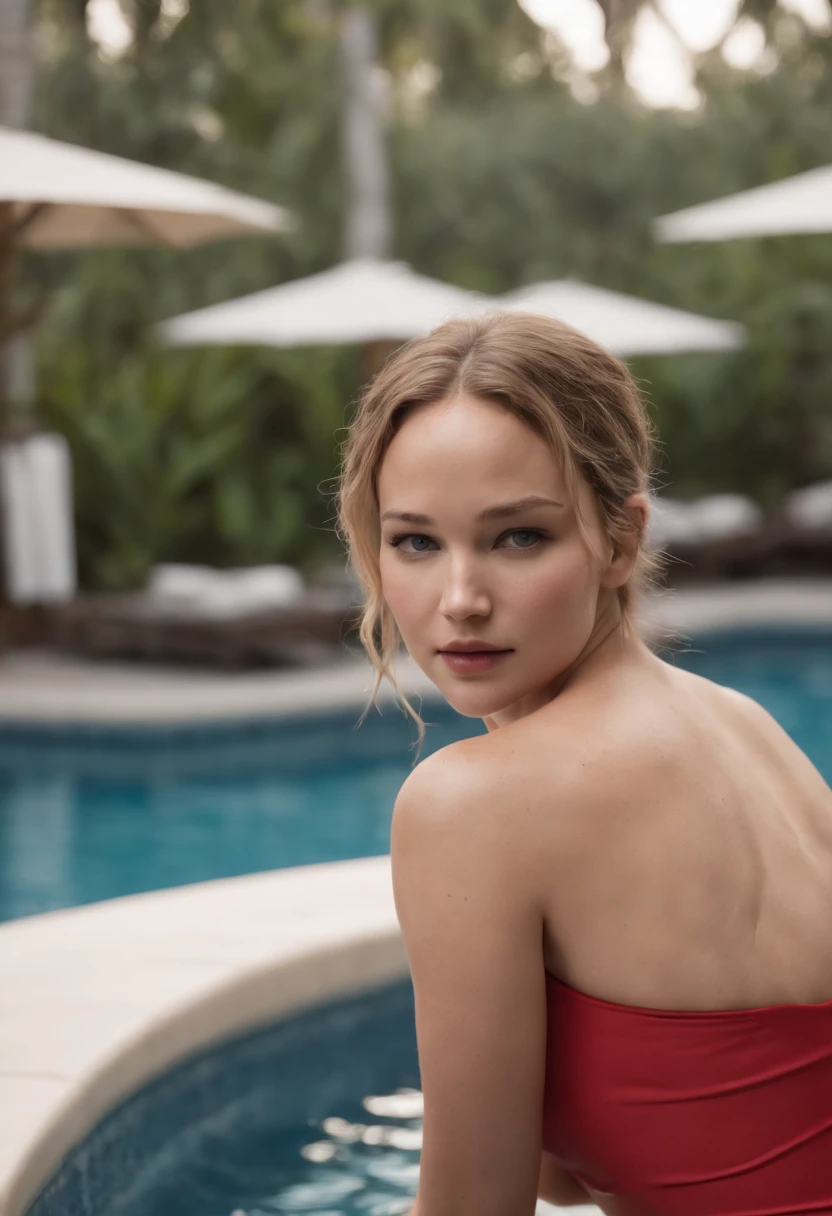 Jennifer Lawrence naked in the movie "Passengers" Standing near the pool