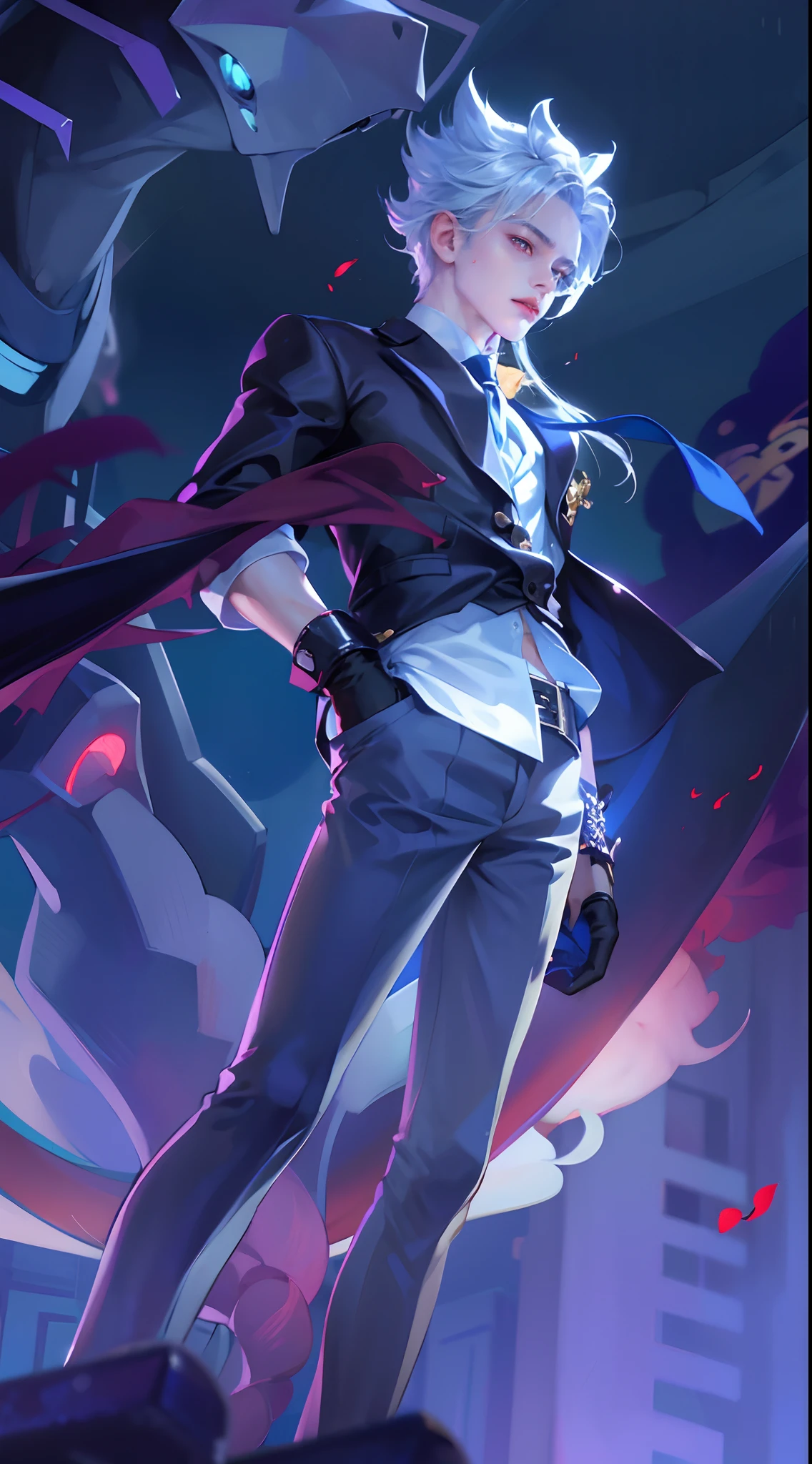 (absurderes, A high resolution, Ultra detailed, hdr), Masterpiece, Best quality, Portrait of a boy, Handsome boy with red eyes, Detailed face, Professional photo, The Alafed man is shirtless, Leaning comfortably，legs are open, (puffynipple(From below:1.1)), Focus on your audience,18 year old boy, Handsome boy, [ Firmly defined body ]，Light blue shirt open，Abs，chest muscle，short white pants，large bulge，white shoe，coconut palms，school uniforms,