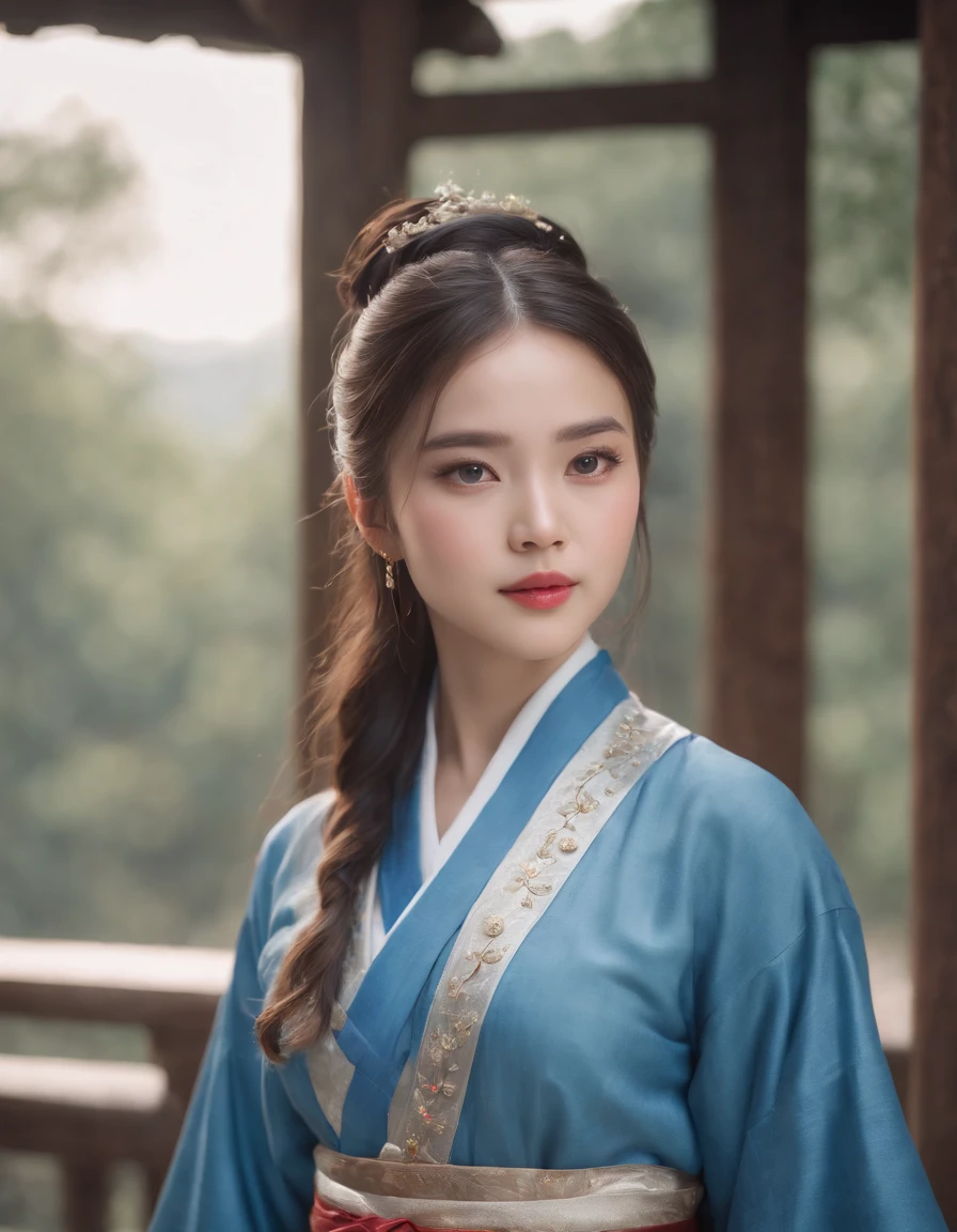 (8k, best quality, masterpiece:1.2), (realistic, photo-realistic:1.2)1girl,perfect face, perfect eyes,pureerosface_v1, blue hanfu,hanfu, ming style,(full body:1.2),