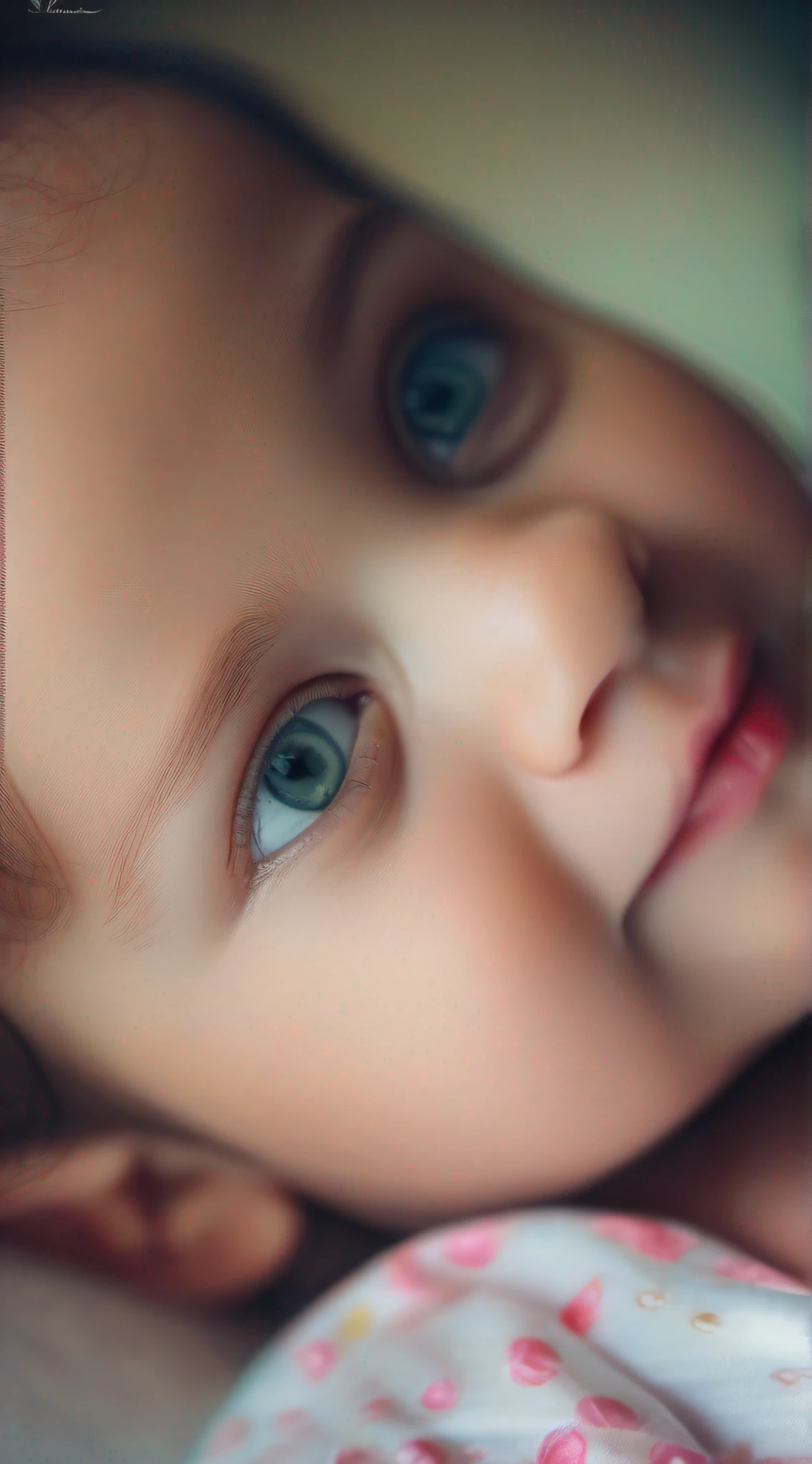 , baby girlndos olhos verdes, feliz, cabelos vermelhos, pele clara brilhante, panos coloridos bonitos, deitado na cama, Rosas vermelhas na cama, (Ultra High Definition), (Foto RAW, Realistic : 1.25)