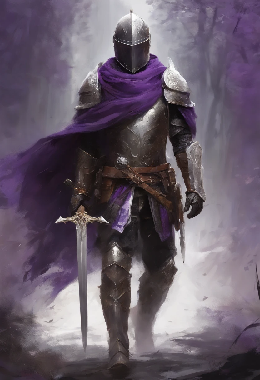Strong Male,Paladin Knight,walking,helmet on, Centered,purple scarf, Looking at the camera, Facing the camera, Approaching perfection, Dynamic, Highly detailed, Smooth, Sharp Focus, 8K, hight resolution, Illustration, art by carne griffiths and wadim kashin, White background, black text in background titled "For Honor"