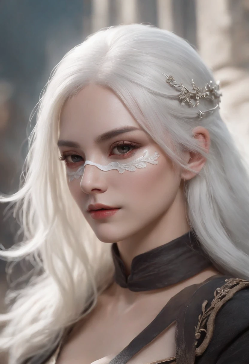 a close up of a woman with white hair and a white mask, beautiful character painting, guweiz, artwork in the style of guweiz, white haired deity, by Yang J, epic exquisite character art, stunning character art, by Fan Qi, by Wuzhun Shifan, guweiz on pixiv artstation