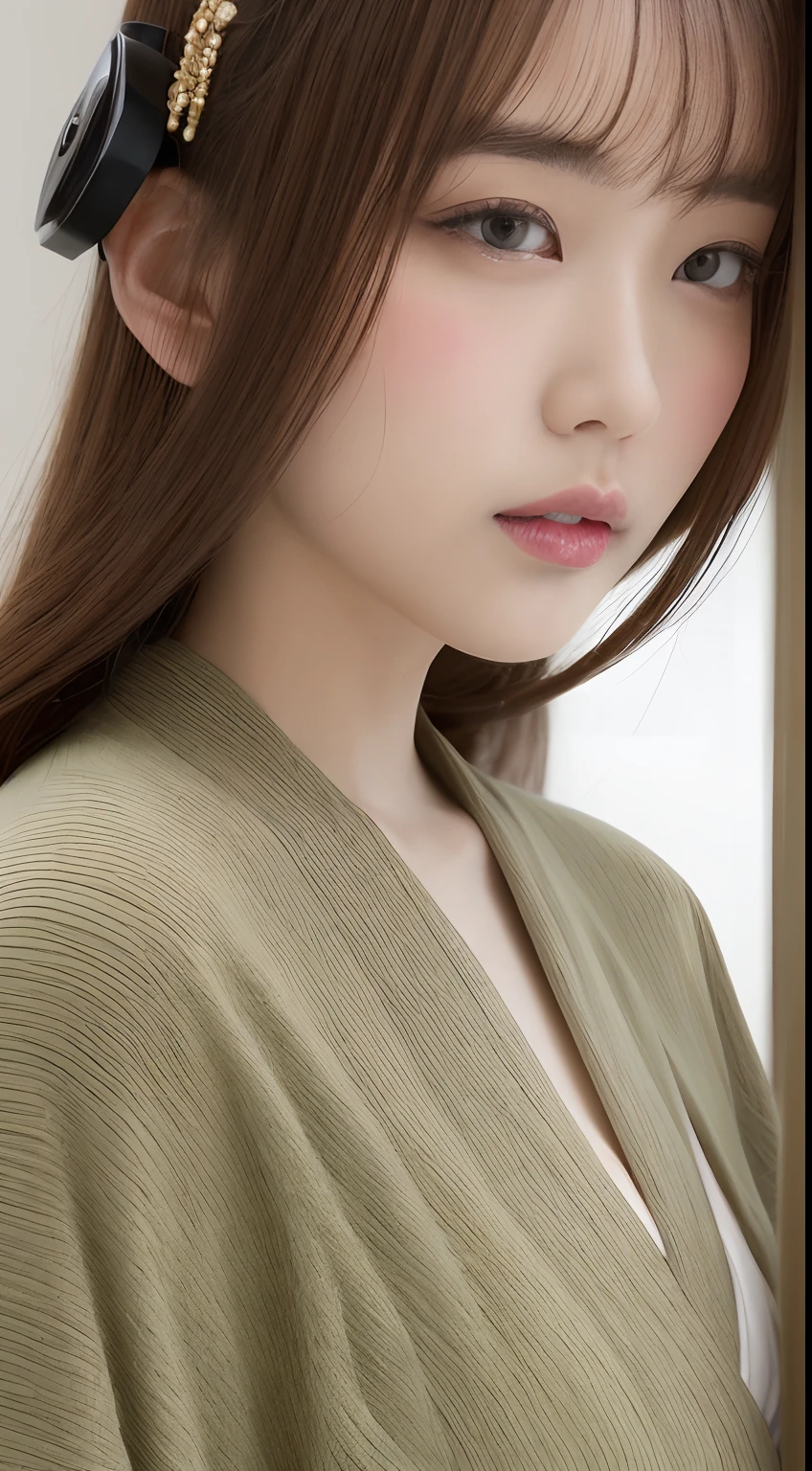 one Japanese kawaii model ,Unique hair details, kimono virtual fashion, Near future, Curvilinear details , double eyelid, plump lips::mirror world