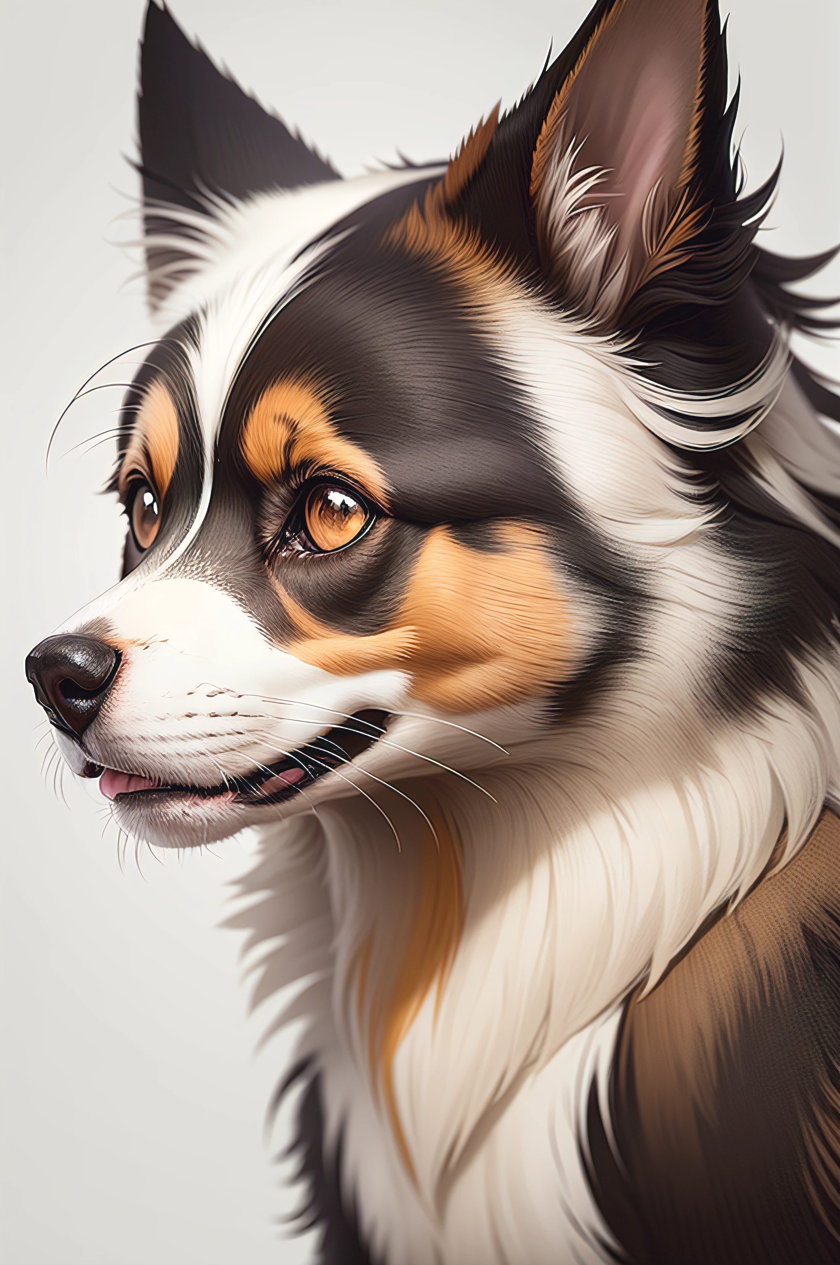 Painting of a dog with a white and brown face and black ears - SeaArt AI