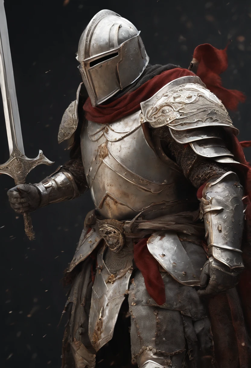 a drawing of a knight with a sword and shield in his hand, white and red armor, warforged, knight, concept art of a warrior,fallen knight, wielding a sword and shield, armour merging with body, heavily armored, armored knight,Approaching perfection, Dynamic, Highly detailed, Smooth, Sharp Focus, 8K, hight resolution, Illustration, art by carne griffiths and wadim kashin, White background