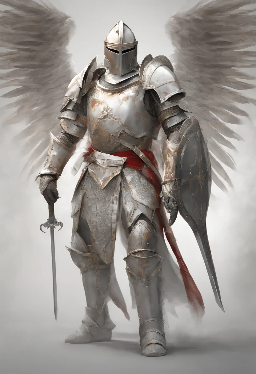 a drawing of a knight with a sword and shield in his hand, white and red armor, warforged, knight, concept art of a warrior,fallen knight, wielding a sword and shield, armour merging with body, heavily armored, armored knight,Approaching perfection, Dynamic, Highly detailed, Smooth, Sharp Focus, 8K, hight resolution, Illustration, art by carne griffiths and wadim kashin, White background