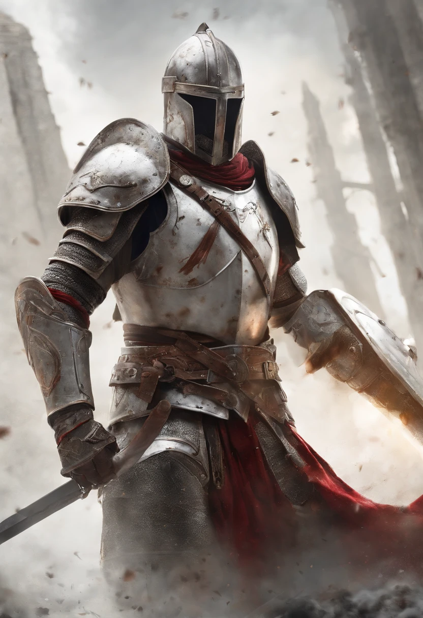 a drawing of a knight with a sword and shield in his hand, white and red armor, warforged, knight, concept art of a warrior,fallen knight, wielding a sword and shield, armour merging with body, heavily armored, armored knight,Approaching perfection, Dynamic, Highly detailed, Smooth, Sharp Focus, 8K, hight resolution, Illustration, art by carne griffiths and wadim kashin, White background
