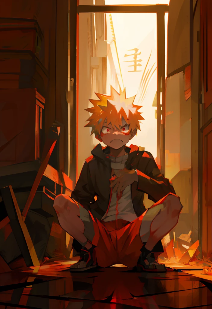 Katsumi Bakugo、Frightened face、red eyes