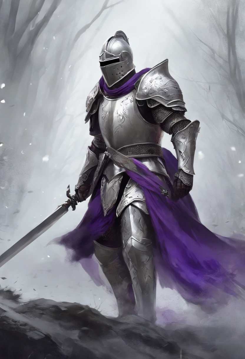 a drawing of a knight with a sword and shield in his hand, white and purple armor, warforged, knight, concept art of a warrior,fallen knight, wielding a sword and shield, armour merging with body, heavily armored, armored knight,Approaching perfection, Dynamic, Highly detailed, Smooth, Sharp Focus, 8K, hight resolution, Illustration, art by carne griffiths and wadim kashin, White background