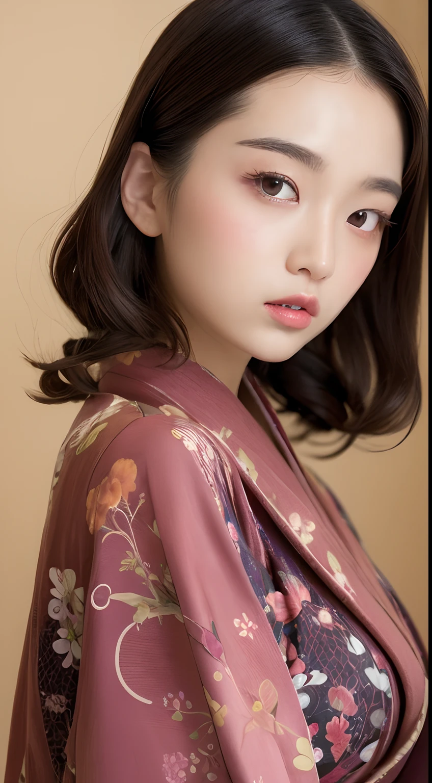 one Japanese kawaii model ,Unique hair details, kimono virtual fashion, Near future, Curvilinear details , double eyelid, plump lips::mirror world