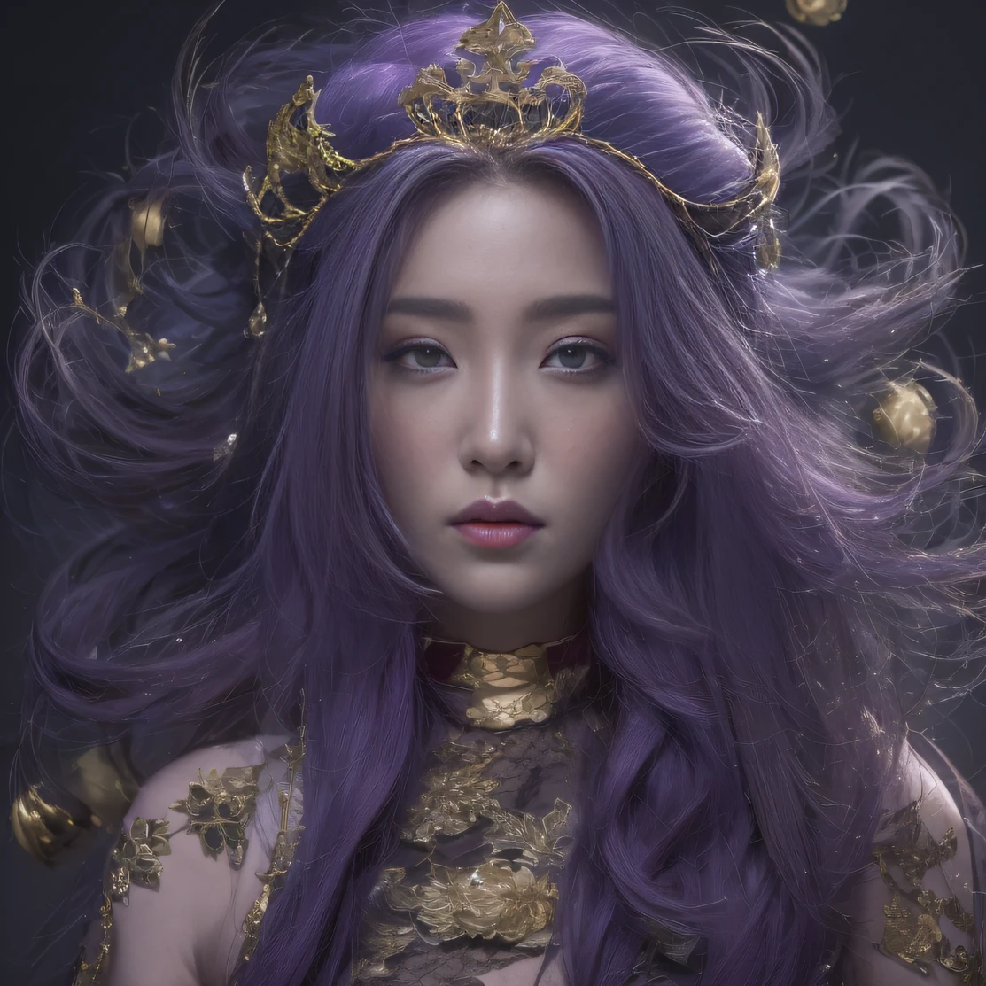 Agate glass texture 32K(tmasterpiece,k hd,hyper HD,32K)Long flowing bright purple hair,Autumn Pond,zydink, a color, Asian people (Kizi), (Red scarf), Combat posture, looking at the ground, long whitr hair, Floating bright purple, Fire cloud pattern gold tiara, Chinese long-sleeved gold silk garment, (abstract ink splash:1.2), white backgrounid,Lotus protector(realisticlying:1.4),Bright purple hair,Smoke on the road,The background is pure, A high resolution, the detail, RAW photogr, Sharp Re, Nikon D850 Film Stock Photo by Jefferies Lee 4 Kodak Portra 400 Camera F1.6 shots, Rich colors, ultra-realistic vivid textures, Dramatic lighting, Unreal Engine Art Station Trend, cinestir 800,Long flowing bright purple hair