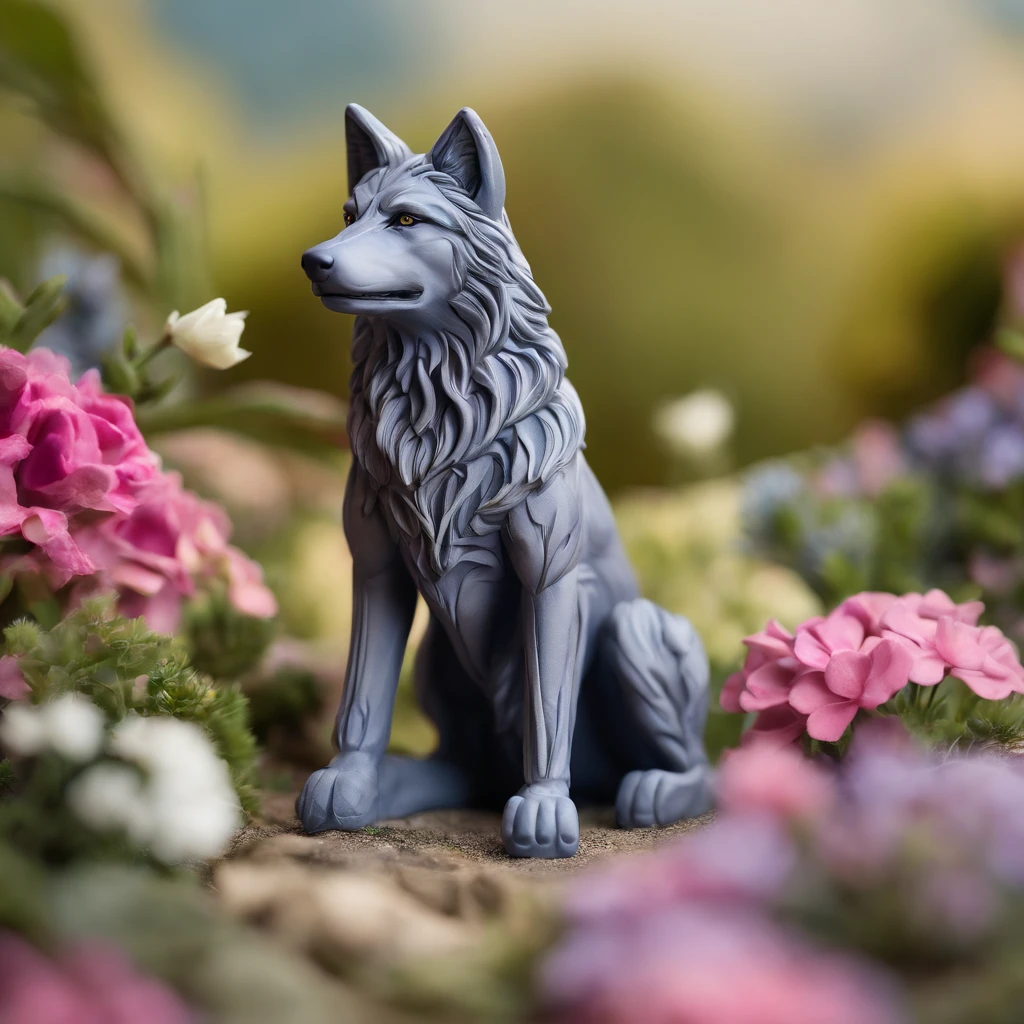 professional photos of a wolf among flowers, mountains in background :: highly detailed,shot on Hasselblad X1D-50c,ISO 100 --ar 3:2 --q 2 --v 4 -