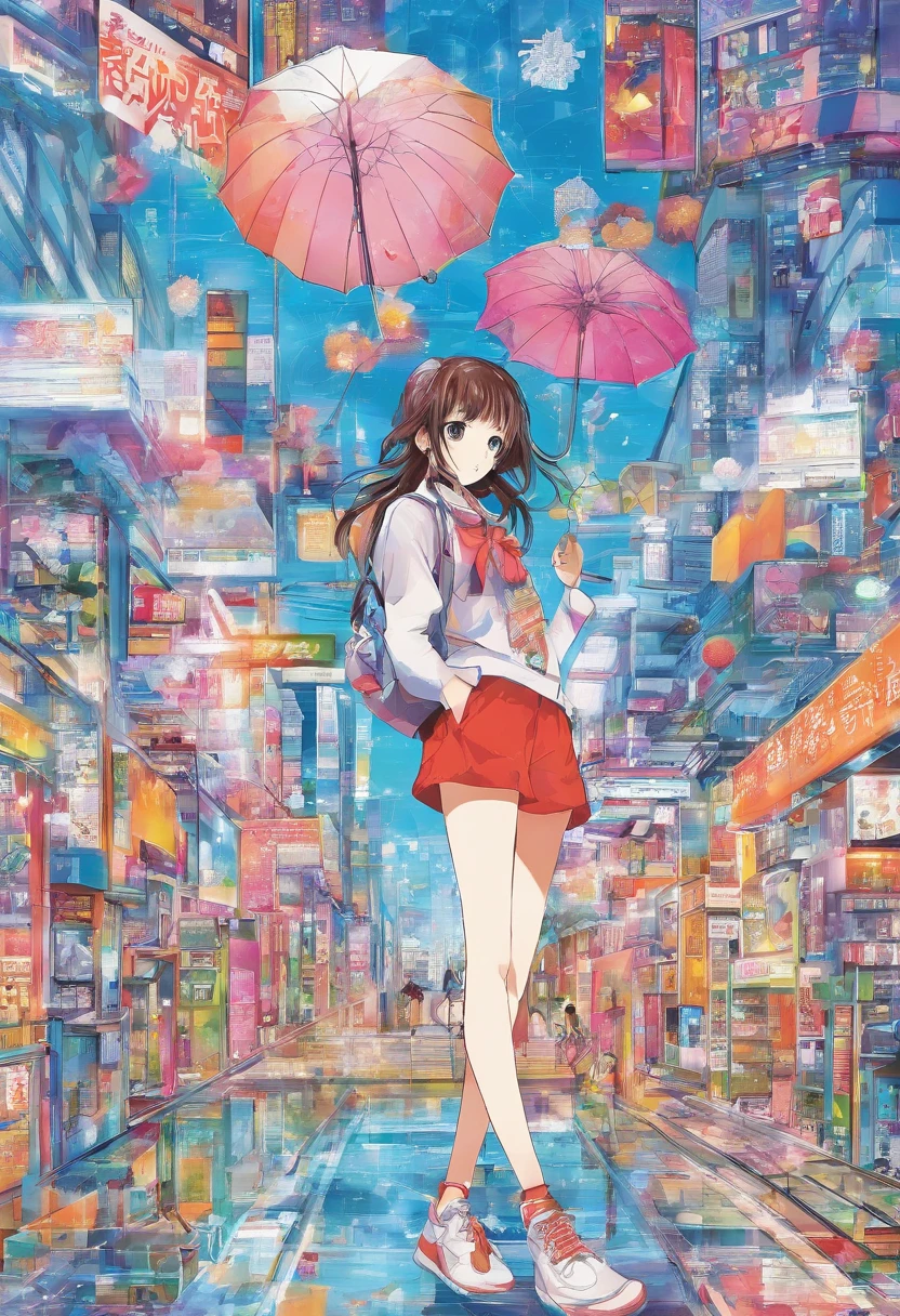 Anime girl with umbrella walking in the rain in a city - SeaArt AI
