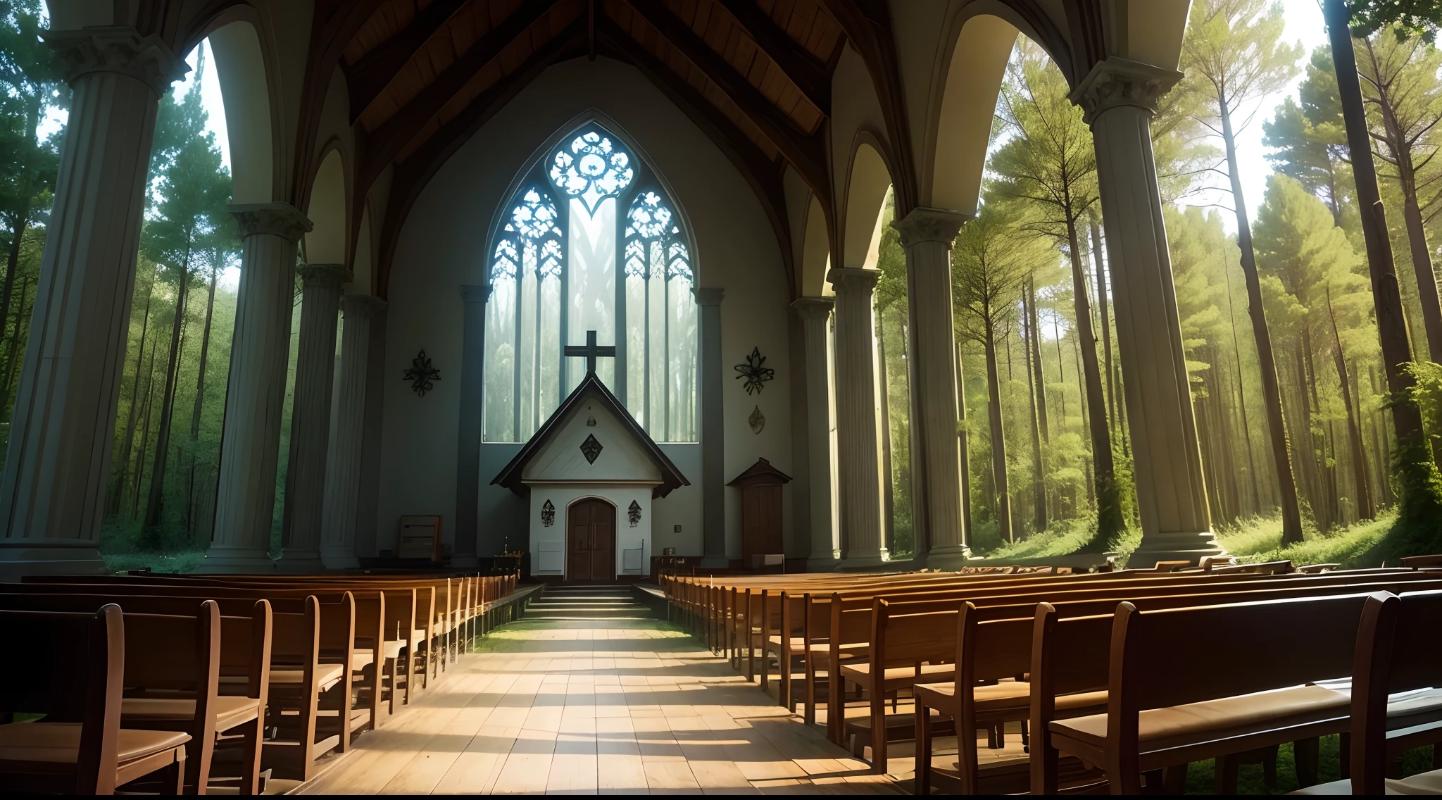 Church in the Forest,landscapes,butterflys々,There are a lot of trees