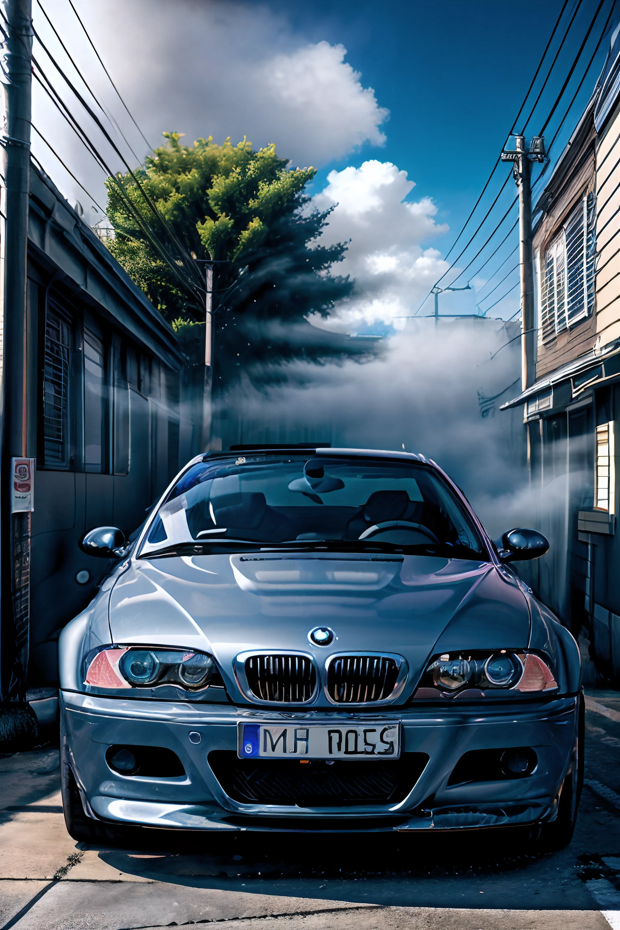 arafed view of a blue bmw car driving on a road, edited, composite, bmw, f / 1 1. 0, a wide full shot, front profile shot, “2019 bmw m5 wagon, photo mid shot, front shot, portrait shot, f / 3 2, 3840 x 2160 ,arafed image of a sports car driving on a city street, outrun art style, art deco outrun anime aesthestic, outrun style and colours, masterpiece epic retrowave art, retrowave epic art, epic retrowave art, outrun color palette, outrun style, 80s outrun, retrowave art, synthwave art style,(BMW_E46),bmw, e46,M3,masterpiece, best quality,High Detail, Sharp focus, ((photorealism)), realistic, best quality, 8k, award winning, dramatic lighting, epic, cinematic, masterpiece, depth of field, volumetric lights, (ambient fog:1.3), dutch angle, rim light, wide angle lens, steam,