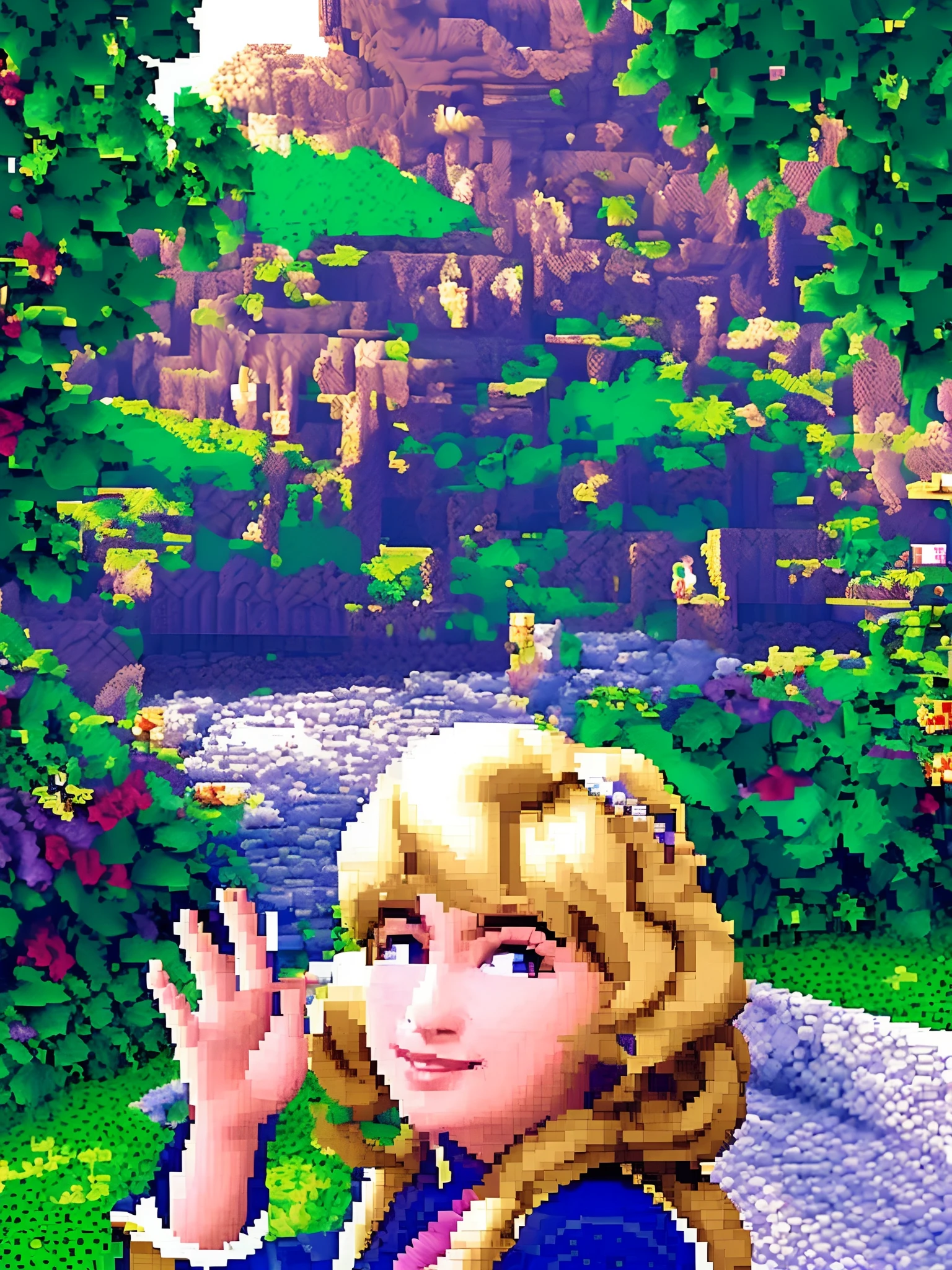 ((breathtaking pixel art:1.2), (ultra-realistic park scenery:1.1)), a close up of cute Princess Peach waving hello