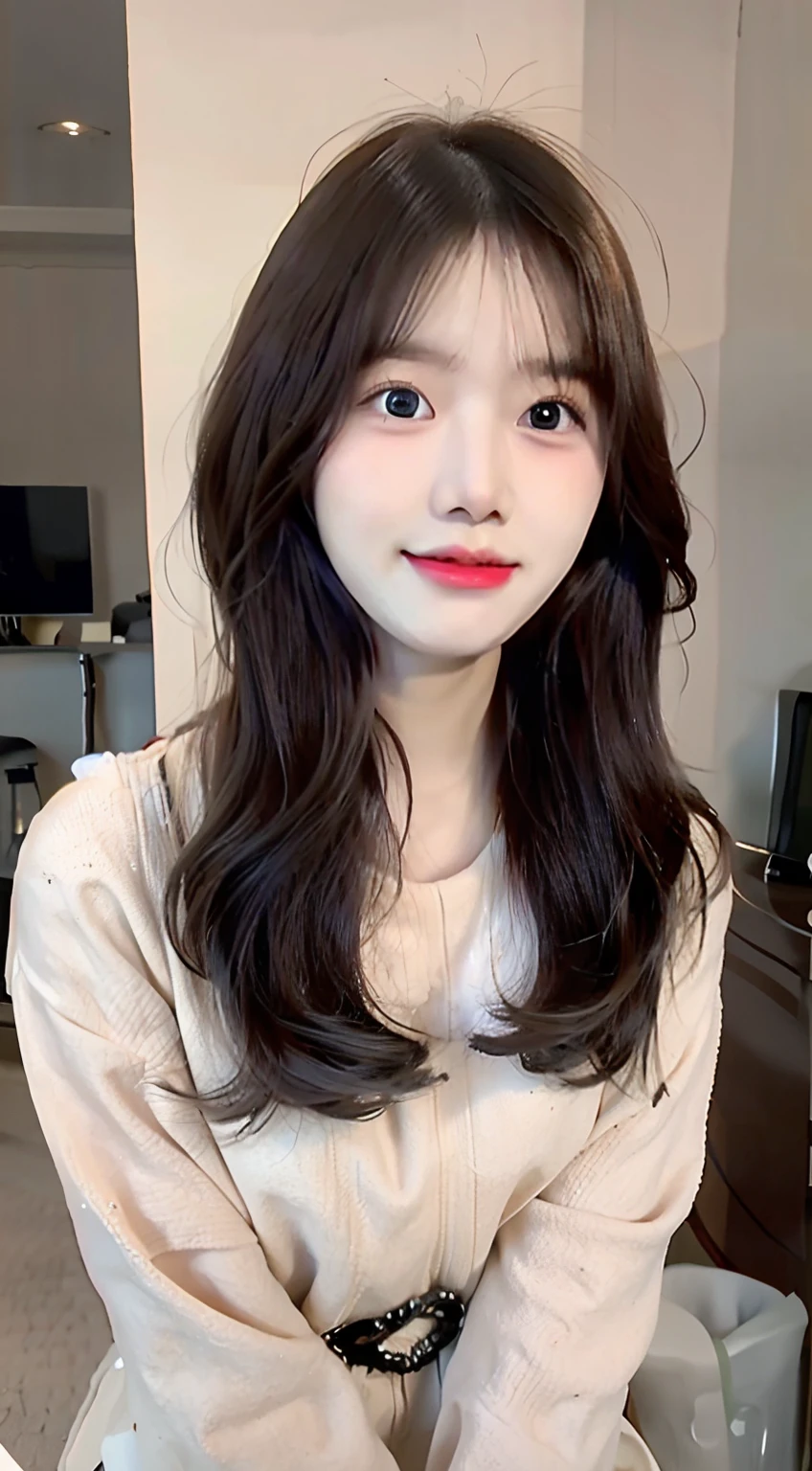 Young Korean Woman, beautiful Korean women, Beautiful young Korean woman, Popular Korean Makeup, Wavy shoulder-length hair, Popular Korean Makeup, lee ji-eun, lee ji-eun, Korean Girl, Young beautiful Korean face, mid - length hair, Adorable stuff.Korean Face.In the street,a park.small tits