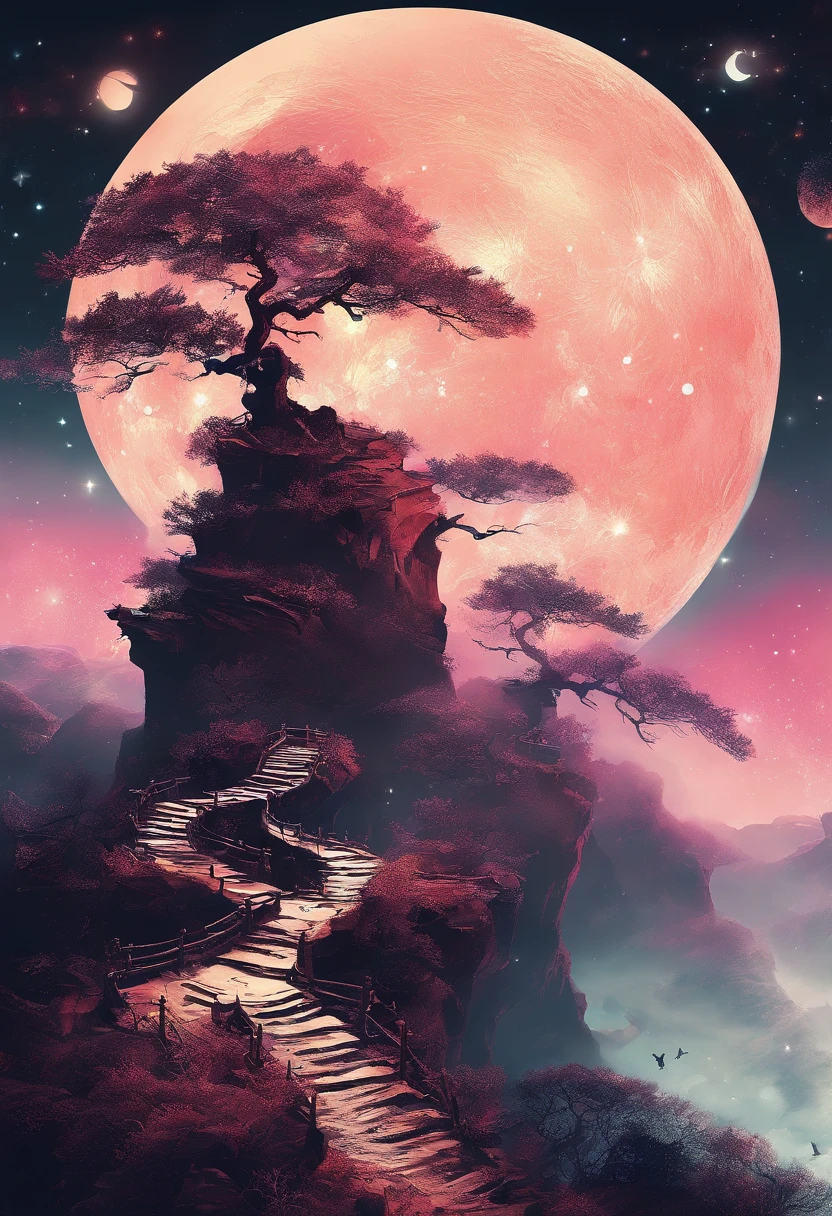 (Tang Feng),(A cliff illuminated by a huge moon),Ultra-long-range viewing angle,No Man,scenecy,best qualtiy,the detail