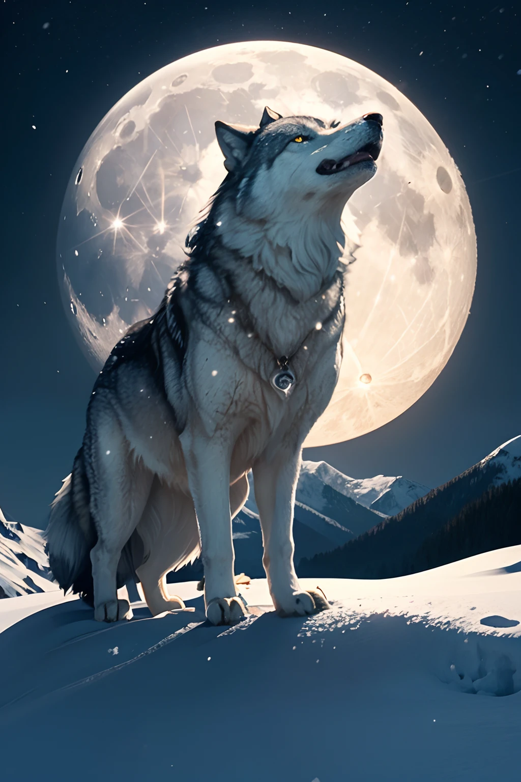 Snow Mountain, wolf, Howling at the Moon --auto