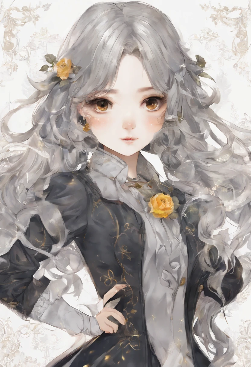 (masutepiece: 1.4), (Best Quality: 1.4), (Cute illustration: 1.5), (Watercolor painting: 1.1) Ultra-fine illustration((masutepiece)) ((Best Quality)) (Very detailed) ((Cute)) Cute (lovely) 、watercolor paiting、Halloween Pretty Girl、Twin-tailed、Black Mini Dress、、(((Beautiful gray hair))), Beautiful yellow eyes, ((Beautiful eyes)), , lensflare