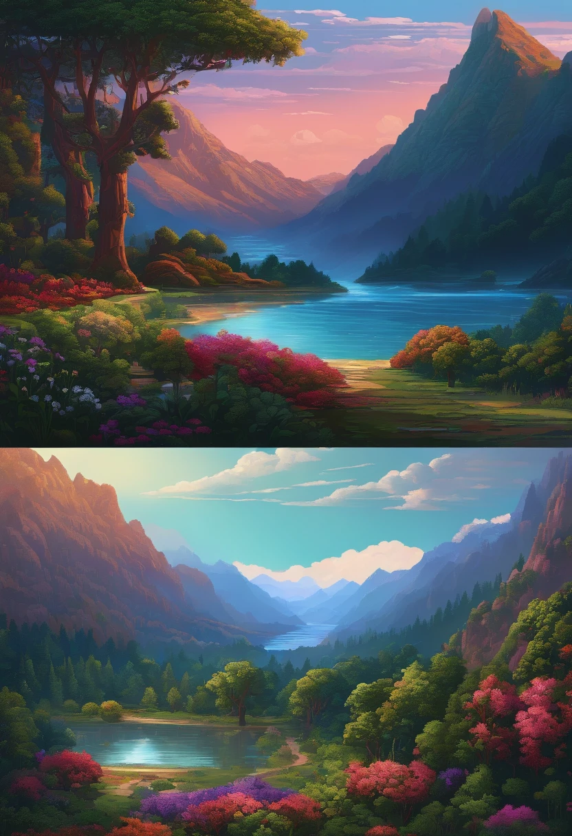 Pixel art, Flat design, hyper-high detail. Landscape universe