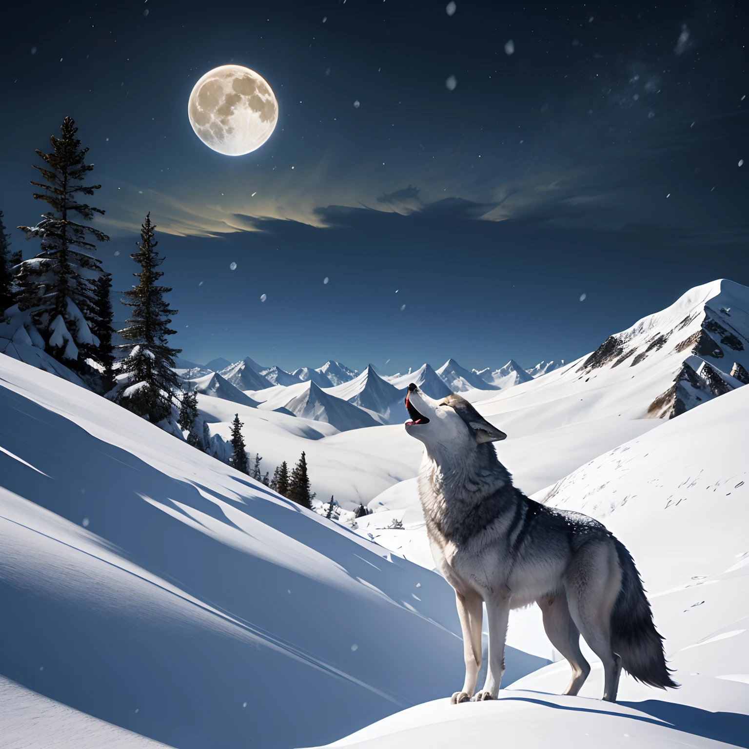 wolf (Howling:1.2) at the Moon,(Snow Mountain:1.4),