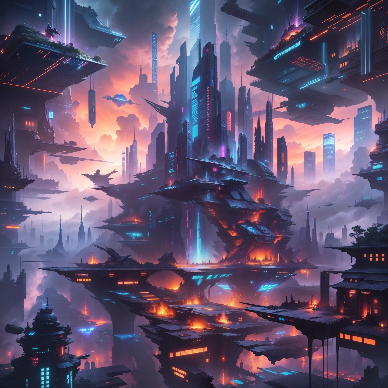 cyberpunked、SFart by、top-quality、masterpiece、Skyscrapers towering through the clouds、Glass-walled skyscrapers、StarWars、Fantasia、Beautiful city、planet earth、Space City、8K、