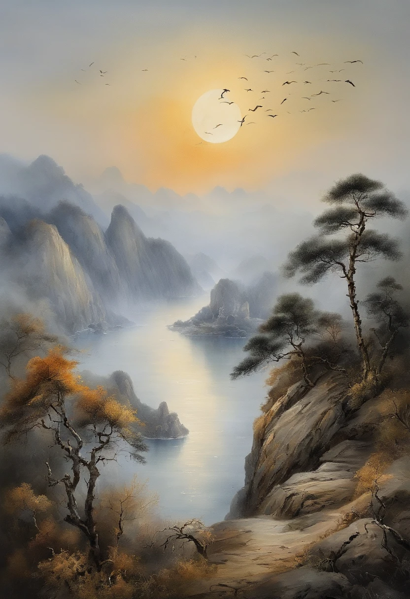 (Tang Feng),China-style,National tide,(A cliff illuminated by a huge moon),Ultra-long-range viewing angle,No Man,scenecy,best qualtiy