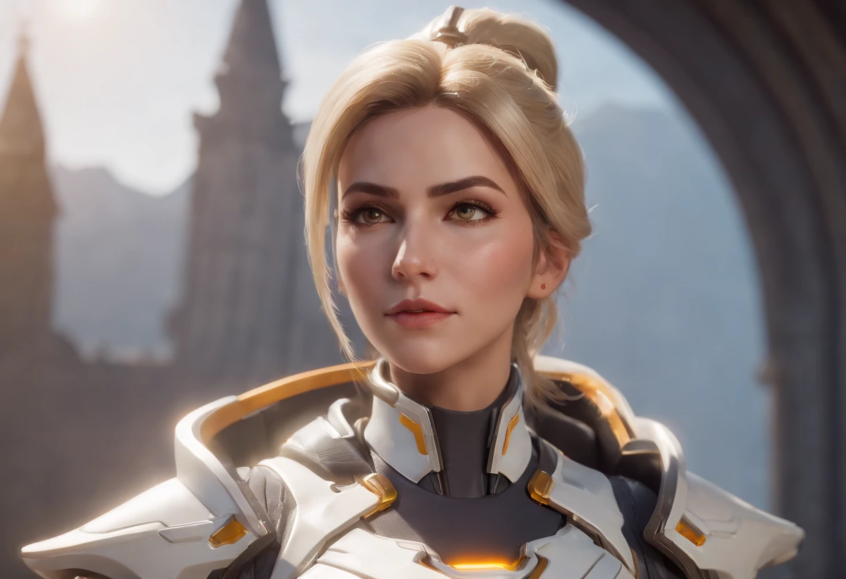 mercy from overwatch, character portrait, portrait, close up, concept art, intricate details, highly detailed, in the style of moebius