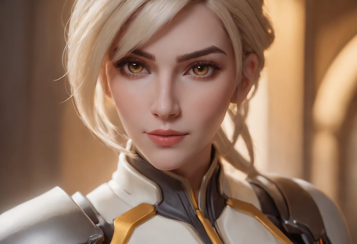 mercy from overwatch, character portrait, portrait, close up, concept art, intricate details, highly detailed, in the style of moebius