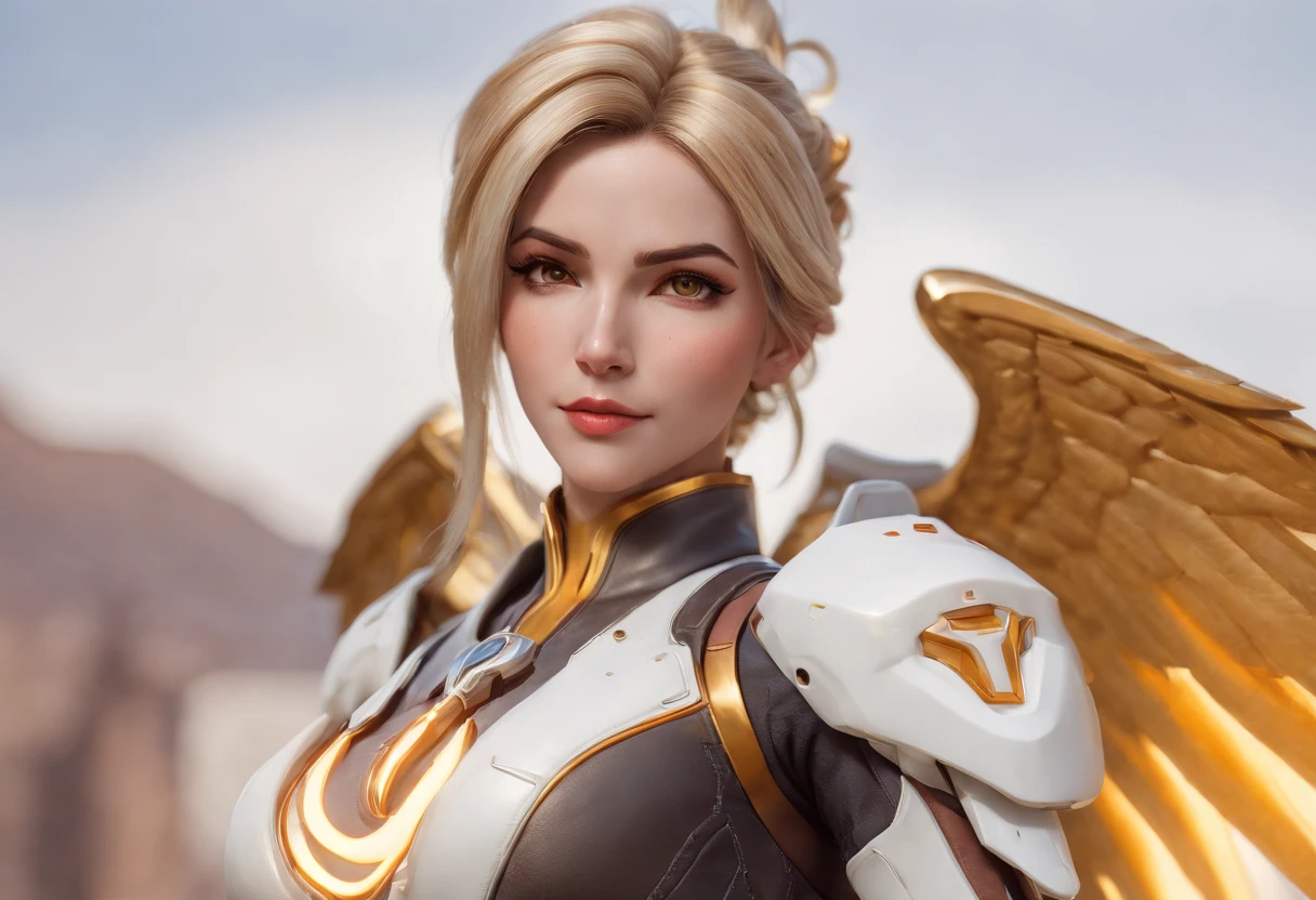 mercy from overwatch, character portrait, portrait, close up, concept art, intricate details, highly detailed, in the style of moebius