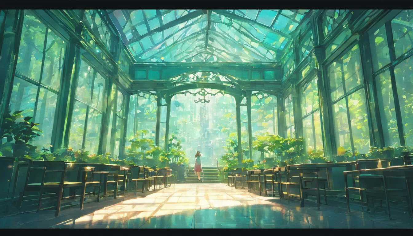 Glass House、Benches、Off-White Natural Light Sunroof Shining Tree、glasshouse