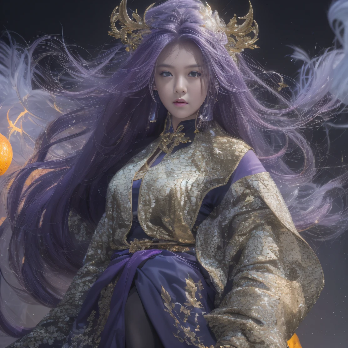 Agate glass texture 32K(tmasterpiece,k hd,hyper HD,32K)Long flowing bright purple hair,Autumn Pond,zydink, a color, Asian people (Kizi), (Red scarf), Combat posture, looking at the ground, long whitr hair, Floating bright purple, Fire cloud pattern gold tiara, Chinese long-sleeved gold silk garment, (abstract ink splash:1.2), white backgrounid,Lotus protector(realisticlying:1.4),Bright purple hair,Smoke on the road,The background is pure, A high resolution, the detail, RAW photogr, Sharp Re, Nikon D850 Film Stock Photo by Jefferies Lee 4 Kodak Portra 400 Camera F1.6 shots, Rich colors, ultra-realistic vivid textures, Dramatic lighting, Unreal Engine Art Station Trend, cinestir 800,Long flowing bright purple hair