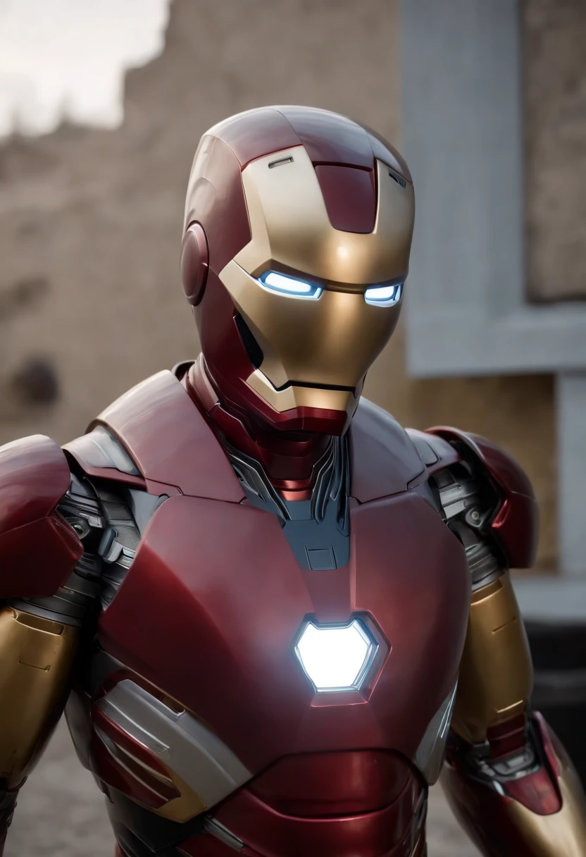 Marvel's somber half-length portrait of Iron Man behind a table with a plate of salchichas en trozos acompañado de papas fritas, with intricate angular cybernetic implants within a futuristic kitchen, cyberpunk, Foto premiada, Neon lights, cybernetic limb, obra maestra, UHD, 32K, ultrarrealista, HQ 4K, Renderizado en Unreal Engine 4K HQ, Renderizado en Unreal Engine 4K HQ, Arte conceptual 4K e hiperrealismo, Renderizado 4K detallado, Ironman, ArtStation 4K, Renderizado 4K de alto detalle, Tendencias 4K en la sede de ArtStation, Extremadamente fotorrealista