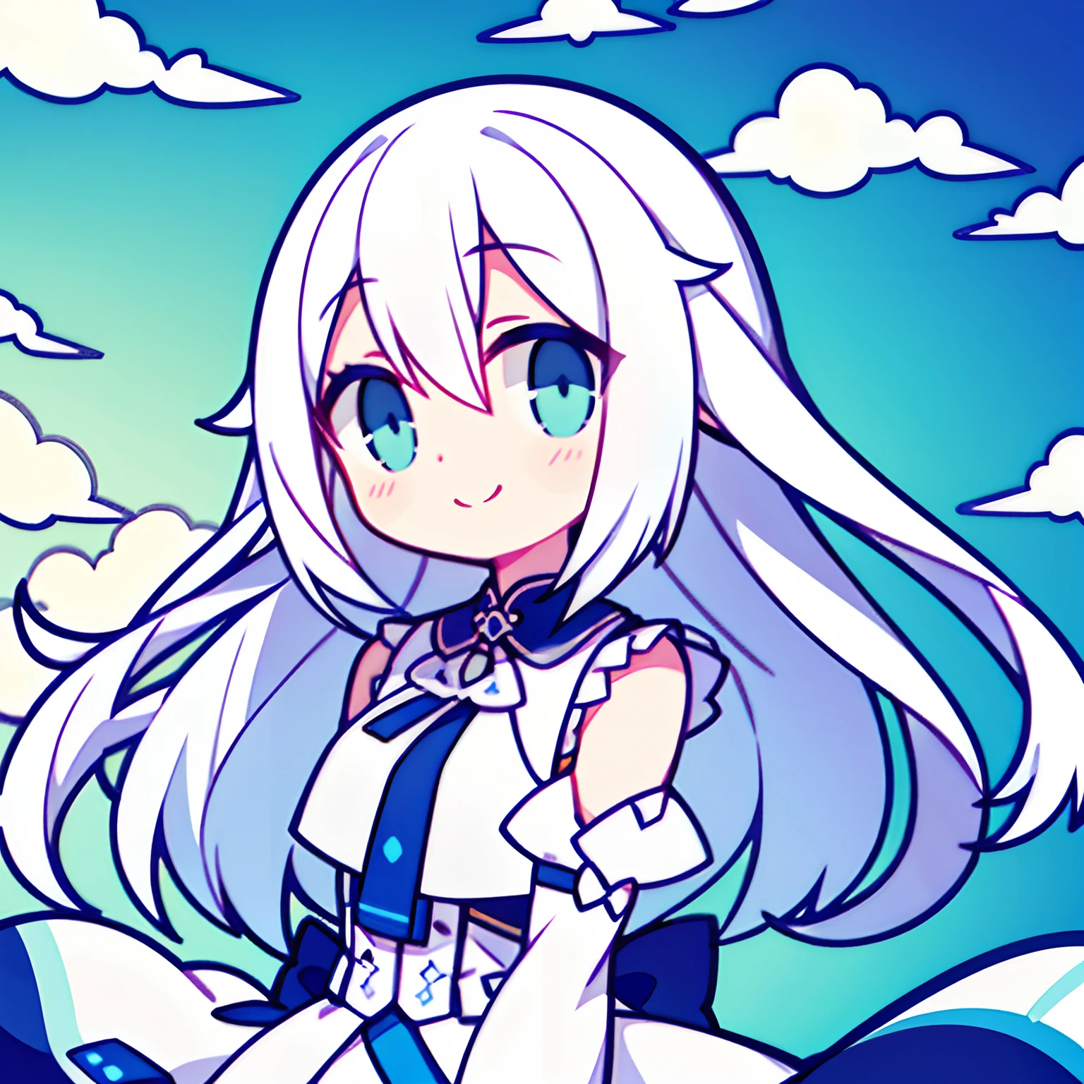 Draw a white-haired girl's,beautiful sky,ssmile