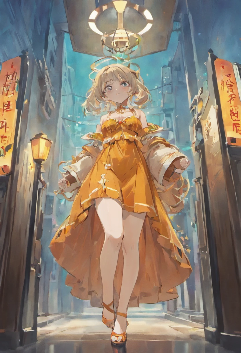 ((Top Quality, Masterpiece: 1.3, best details)) Marin Kitagawa from "My Dress-up darling" as a slave to an old man, she wears a cowbell on her neck and cow bikini, staying on her knees, barefoot, the old man is leashing her, she's crying, street, close to a trashcan.