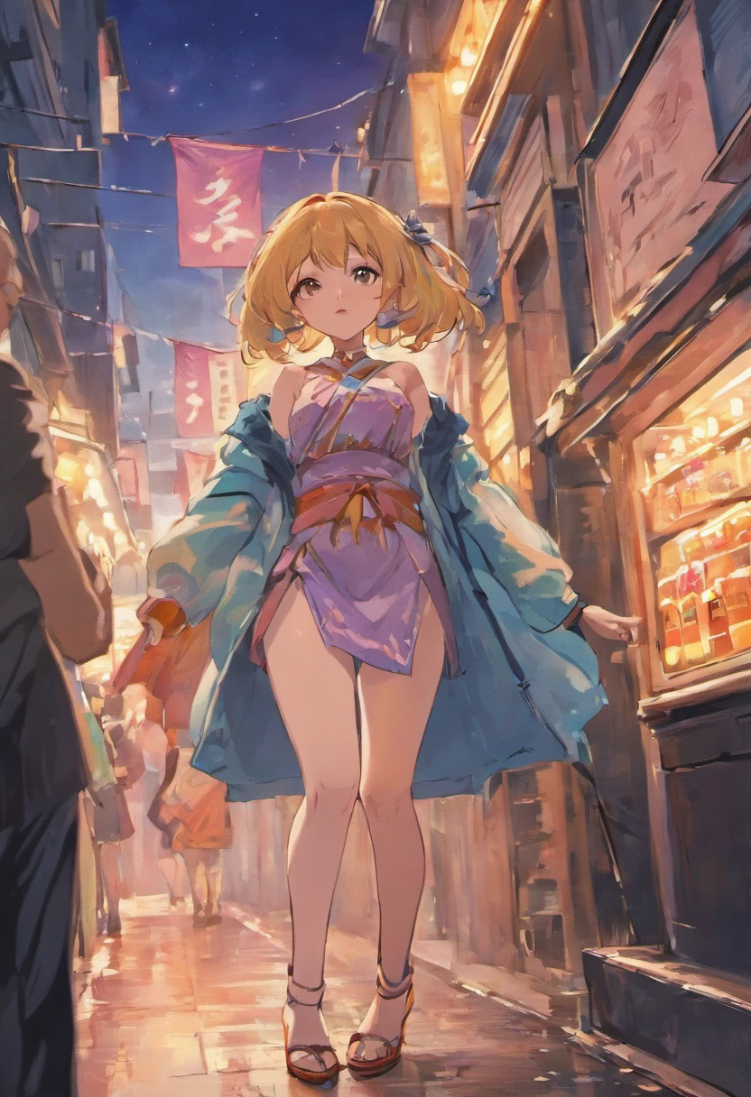 ((Top Quality, Masterpiece: 1.3, best details)) Marin Kitagawa from "My Dress-up darling" as a slave to an old man, she wears a cowbell on her neck and cow bikini, staying on her knees, barefoot, the old man is leashing her, she's crying, street, close to a trashcan.