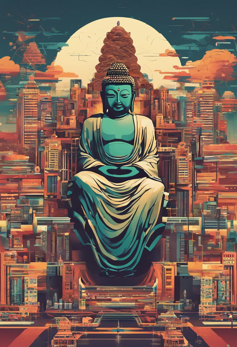 (The upper body of a giant tall Buddha statue in the distance:1.5,),(race
Bopunk city background:1.2),(真实感:1.4),(best qualtiy:1.0),(Super high ratings:1.0),8K, RAW photos,(tmasterpiece:0.2),ultra - detailed,(Pilgrims on the road:0.8)