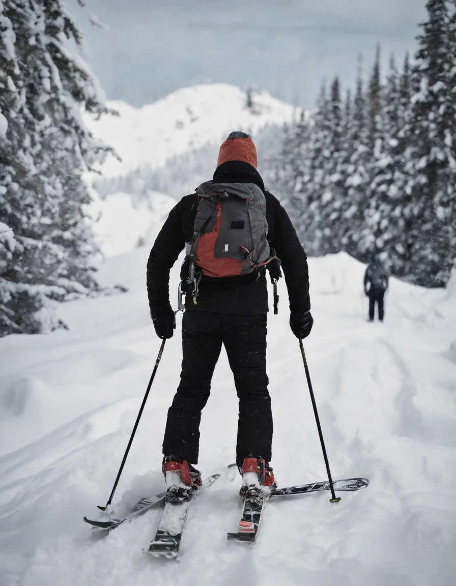 An avalanche occurred on a snowy mountain,A skier dodged in a thrilling way,Grandiose scenes,sunlighting,Crisis,tmasterpiece