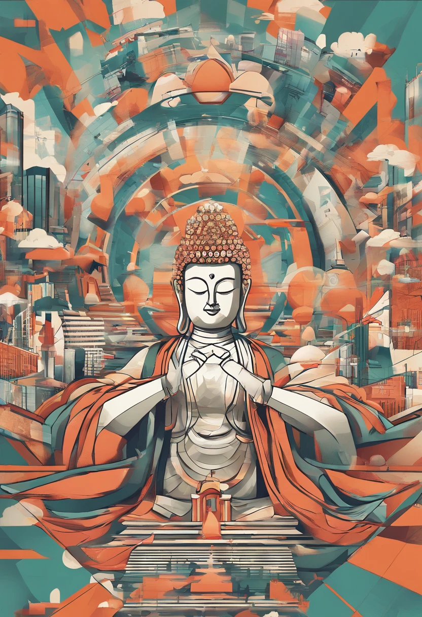 (The upper body of a giant tall Buddha statue in the distance:1.5,),(race
Bopunk city background:1.2),(真实感:1.4),(best qualtiy:1.0),(Super high ratings:1.0),8K, RAW photos,(tmasterpiece:0.2),ultra - detailed,(Pilgrims on the road:0.8)