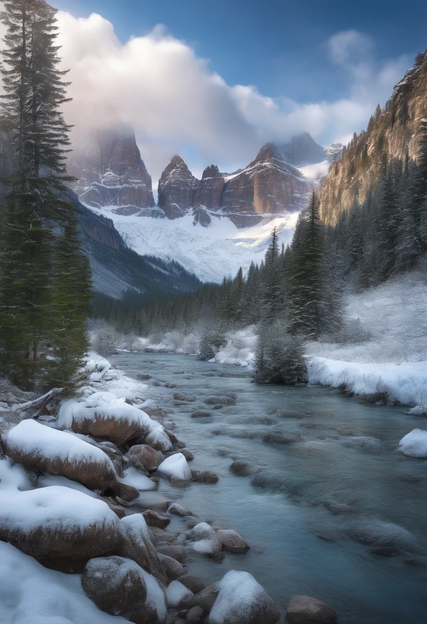 (best quality,4k,8k,highres,masterpiece:1.2),ultra-detailed,(realistic,photorealistic,photo-realistic:1.37),mountainous landscape,snow-capped peaks,serene and majestic scenery,winter wonderland,natural beauty,tranquil atmosphere,crystal-clear blue sky,fresh white snow,gleaming ice,sparkling sunlight,dazzling reflections,spectacular view,pristine wilderness,lush evergreen trees,peaceful silence,sublime landscape,awe-inspiring heights,enchanting scenery,ethereal beauty,serenity in nature,remote and untouched,untamed wilderness,blissful solitude,frozen wonder,untamed beauty,harmony of elements,majestic cliffs,stunning panoramic view,harsh yet captivating,snowy slopes,reaching to the heavens,unyielding mountains,white-cloaked peaks,graceful slopes,expansive ridges,immense grandeur,sublime scenery,natural masterpiece, jaw-dropping beauty