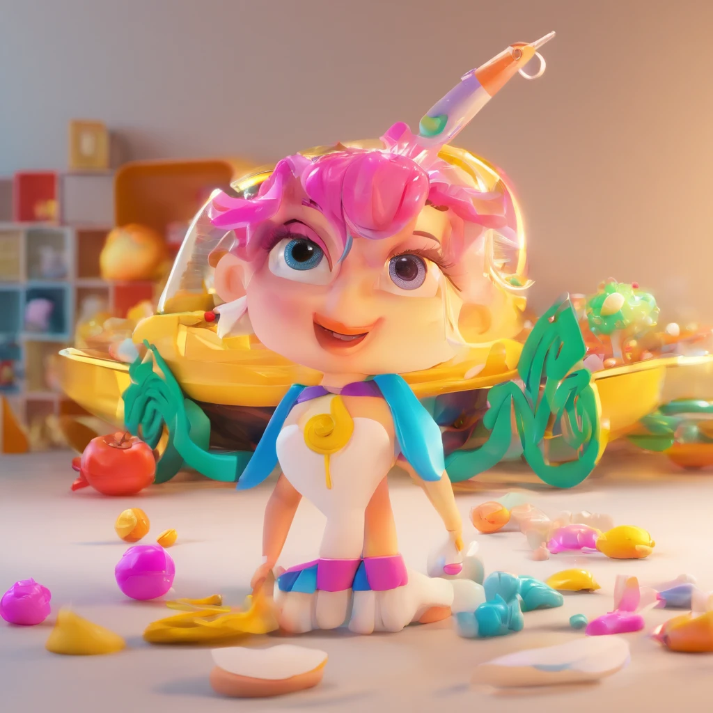 super bonito IP menina por pop mart, olhos brilhantes, querubim,Vestidinho branco, argila, Modelos, um brinquedo de caixa cega, Brilhante e delicado,fundo limpo, Bom brilho, 3D rendering of,best quality