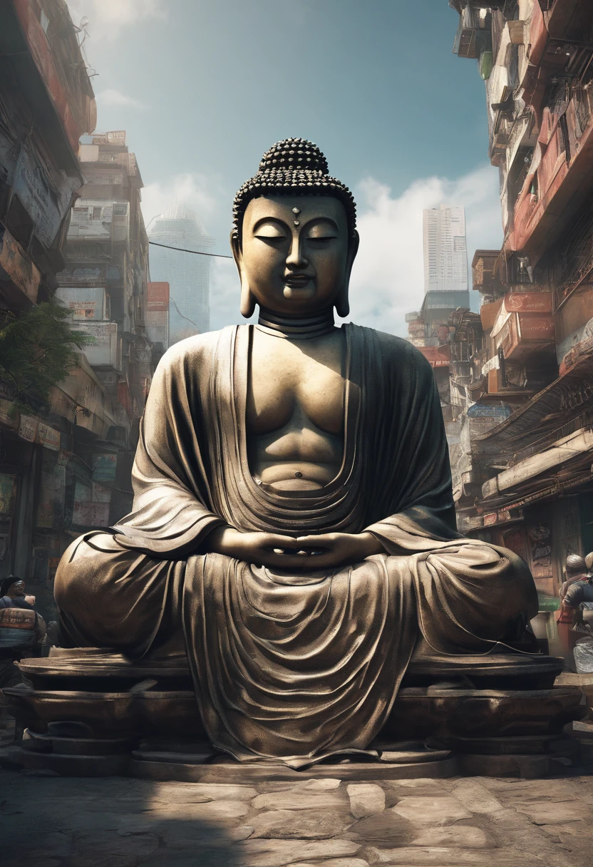 A close up of a statue of a person sitting on a stone platform - SeaArt AI