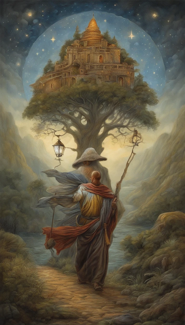 masterpiece, best quality, ultra-detailed, illustration, 1 Buddhist monk, solo, fantasy, flying, broom, night sky, outdoors, magic, spells, moon, stars, clouds, wind, cape, broomstick, glowing, mysterious, enchanting, whimsical, playful, adventurous, freedom, wonder, imagination, determination, skill, speed, movement, energy, realism, naturalistic, figurative, representational, beauty, fantasy culture, mythology, fairy tales, folklore, legends, witches, wizards, magical creatures, fantasy worlds, composition, scale, foreground, middle ground, background, perspective, light, color, texture, detail, beauty, wonder.