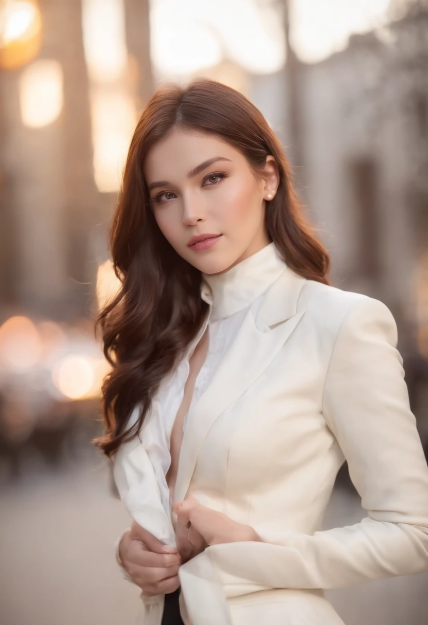Nsfw, (young people), (high-resolution: 1.2), (best quality: 1.2), (ultra fine: 1.2), movie lighting, (1Girl), (shiny skin), pov, front, (single focus: 1.2), (dynamic angle), (flawless face, (beautiful and charming), a girl, Black tight fitting suit, white boots, white gloves, sunglasses, busty