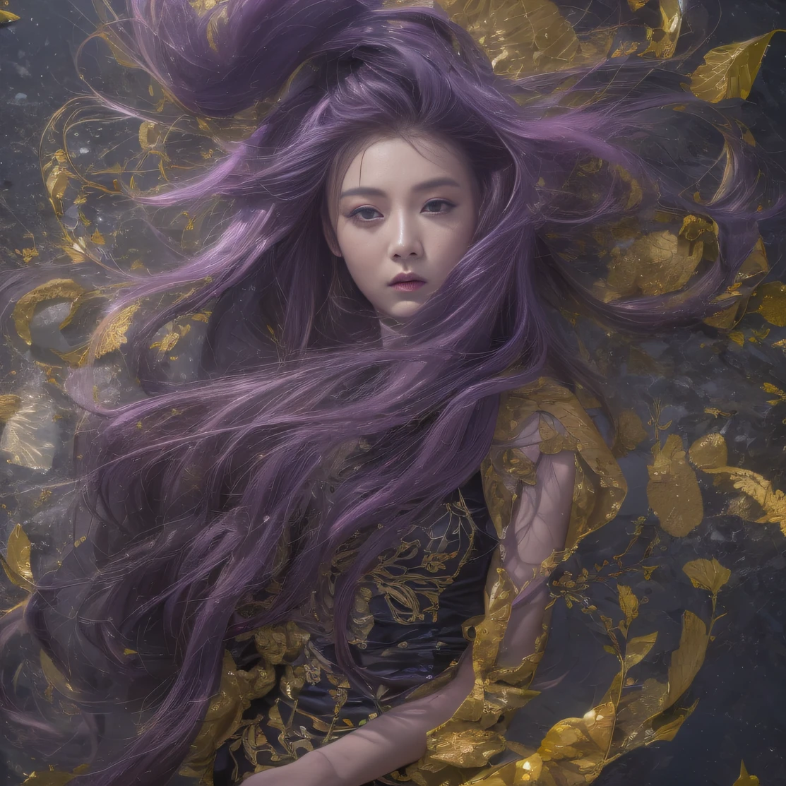 Agate glass texture 32K（tmasterpiece，k hd，hyper HD，32K）Long flowing bright purple hair，Autumn Pond，zydink， a color， Asian people （Kizi）， （Red scarf）， Combat posture， looking at the ground， long whitr hair， Floating bright purple， Fire cloud pattern gold tiara， Chinese long-sleeved gold silk garment， （abstract ink splash：1.2）， white backgrounid，Lotus protector（realisticlying：1.4），Bright purple hair，Smoke on the road，The background is pure， A high resolution， the detail， RAW photogr， Sharp Re， Nikon D850 Film Stock Photo by Jefferies Lee 4 Kodak Portra 400 Camera F1.6 shots, Rich colors, ultra-realistic vivid textures, Dramatic lighting, Unreal Engine Art Station Trend, cinestir 800，Long flowing bright purple hair