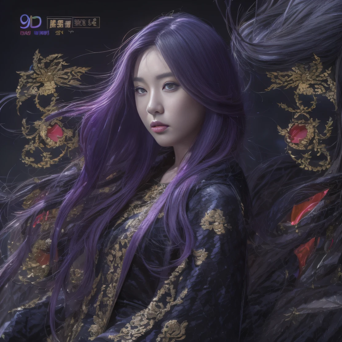 Agate glass texture 32K(tmasterpiece,k hd,hyper HD,32K)Long flowing bright purple hair,Autumn Pond,zydink, a color, Asian people (Kizi), (Red scarf), Combat posture, looking at the ground, long whitr hair, Floating bright purple, Fire cloud pattern gold tiara, Chinese long-sleeved gold silk garment, (abstract ink splash:1.2), white backgrounid,Lotus protector(realisticlying:1.4),Bright purple hair,Smoke on the road,The background is pure, A high resolution, the detail, RAW photogr, Sharp Re, Nikon D850 Film Stock Photo by Jefferies Lee 4 Kodak Portra 400 Camera F1.6 shots, Rich colors, ultra-realistic vivid textures, Dramatic lighting, Unreal Engine Art Station Trend, cinestir 800,Long flowing bright purple hair