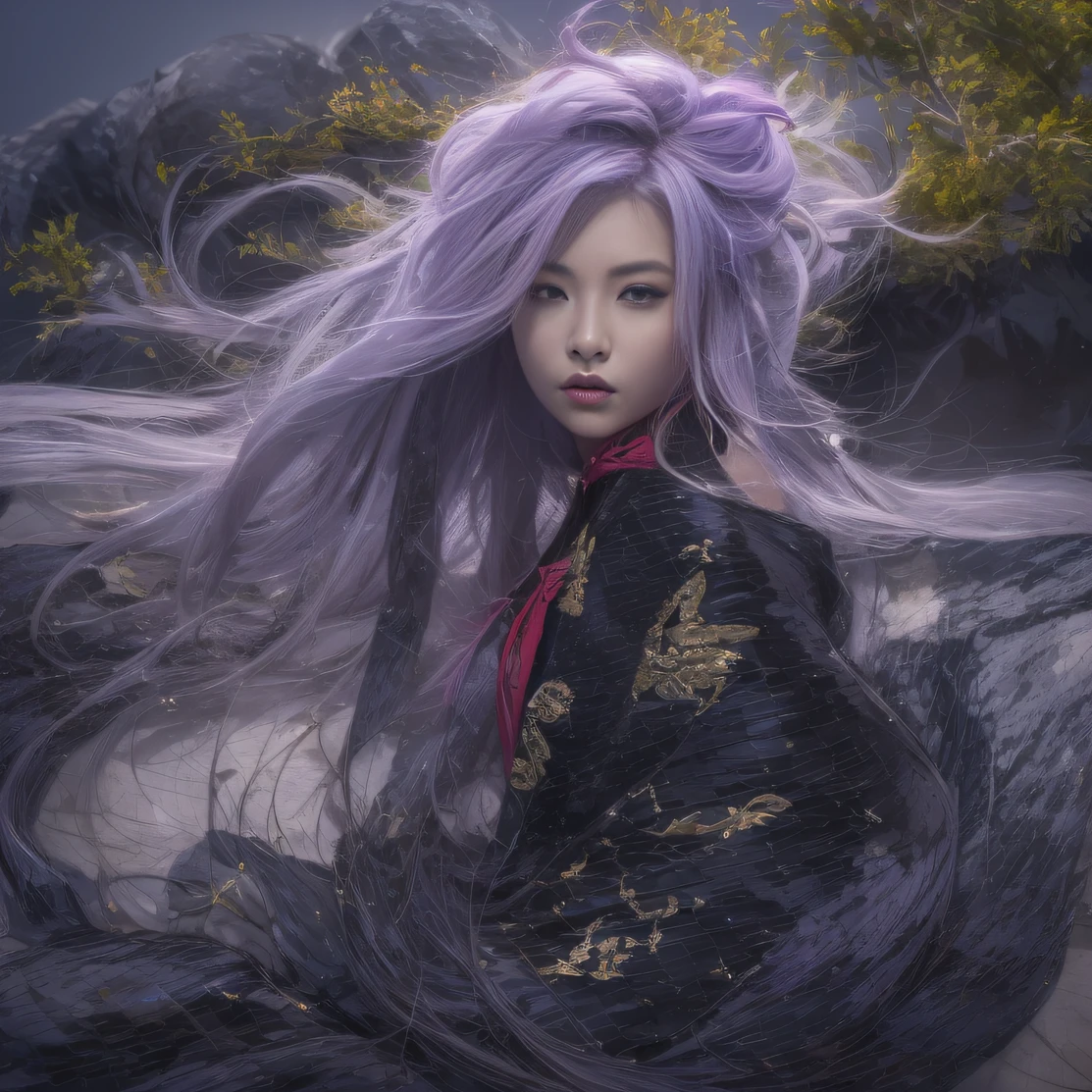 Agate glass texture 32K(tmasterpiece,k hd,hyper HD,32K)Long flowing bright purple hair,Autumn Pond,zydink, a color, Asian people (Kizi), (Red scarf), Combat posture, looking at the ground, long whitr hair, Floating bright purple, Fire cloud pattern gold tiara, Chinese long-sleeved gold silk garment, (abstract ink splash:1.2), white backgrounid,Lotus protector(realisticlying:1.4),Bright purple hair,Smoke on the road,The background is pure, A high resolution, the detail, RAW photogr, Sharp Re, Nikon D850 Film Stock Photo by Jefferies Lee 4 Kodak Portra 400 Camera F1.6 shots, Rich colors, ultra-realistic vivid textures, Dramatic lighting, Unreal Engine Art Station Trend, cinestir 800,Long flowing bright purple hair
